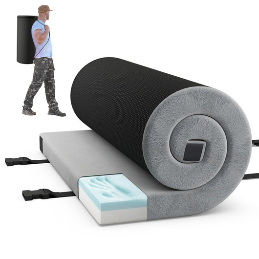 Materasso da campeggio con cuscino in schiuma ad alta densit¨¤ e fondo antiscivolo-Materassino pieghevole e portatile 188 x 92 x 6,5 cm Grigio