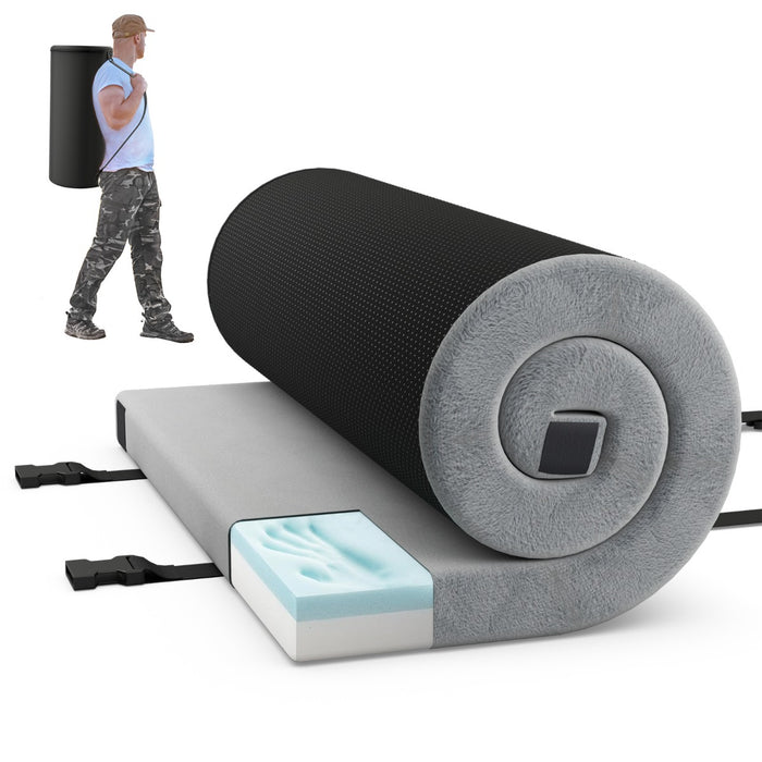 Materasso da campeggio con cuscino in schiuma ad alta densit¨¤ e fondo antiscivolo-Materassino pieghevole e portatile 188 x 92 x 6,5 cm Grigio