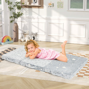 Materasso pieghevole a tre pieghe per bambini, Tappetino per pisolino che brilla al buio con copertura rimovibile Grigio-Tappetini da gioco