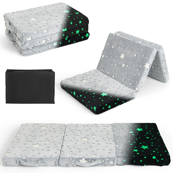 Materasso pieghevole a tre pieghe per bambini, Tappetino per pisolino che brilla al buio con copertura rimovibile Grigio-Tappetini da gioco