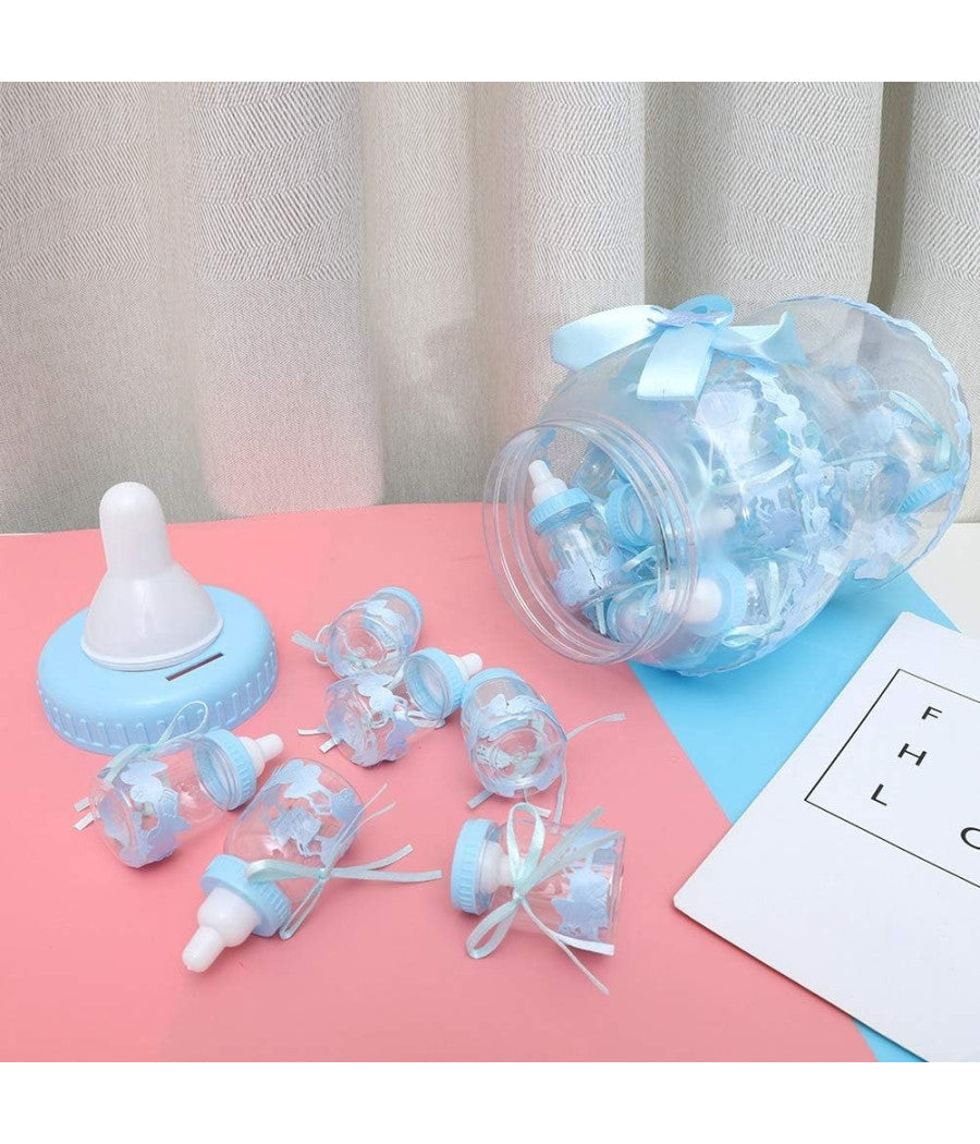 Maxi Biberon Porta Confetti Celeste Idea Nascita 30 Pezzi Baby +1 Maxi Battesimo         