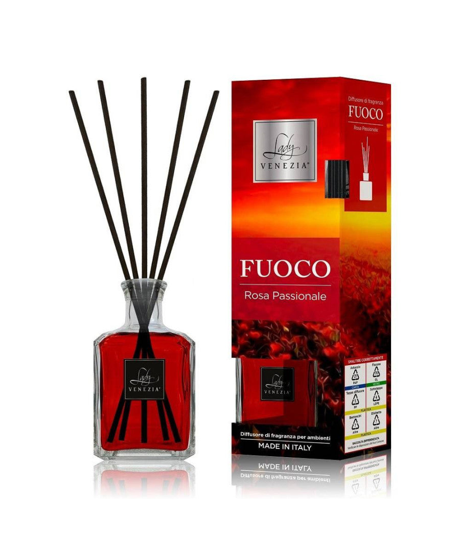 Maxi Diffusore Ambiente Cubo Con Bastoncini Fragranza Fuoco Rosa Passionale 250ml         