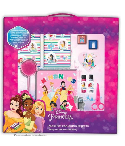Maxi Set Diario Segreto Glitterato Principesse Disney Accessori Gioco Bambina         
