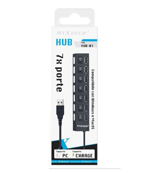 Maxtech Hub-07 Usb 2.0 A 7 Porte Ad Alta Velocità  On/off Interruttore Per Windos Macos         