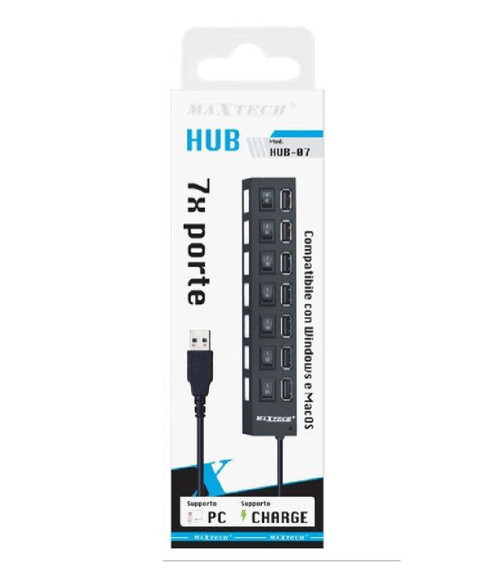 Maxtech Hub-07 Usb 2.0 A 7 Porte Ad Alta Velocità  On/off Interruttore Per Windos Macos         