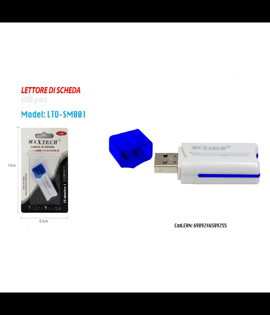 Maxtech Lto-sm001 Lettore Di Schede Card 5in1 Usb 2.0 Ms Sd Mmc Tf Ad Alta Velocita'         