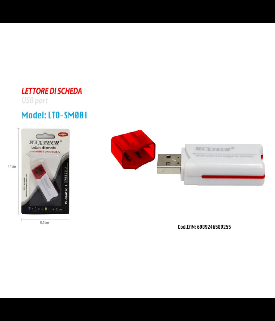 Maxtech Lto-sm001 Lettore Di Schede Card 5in1 Usb 2.0 Ms Sd Mmc Tf Ad Alta Velocita'         