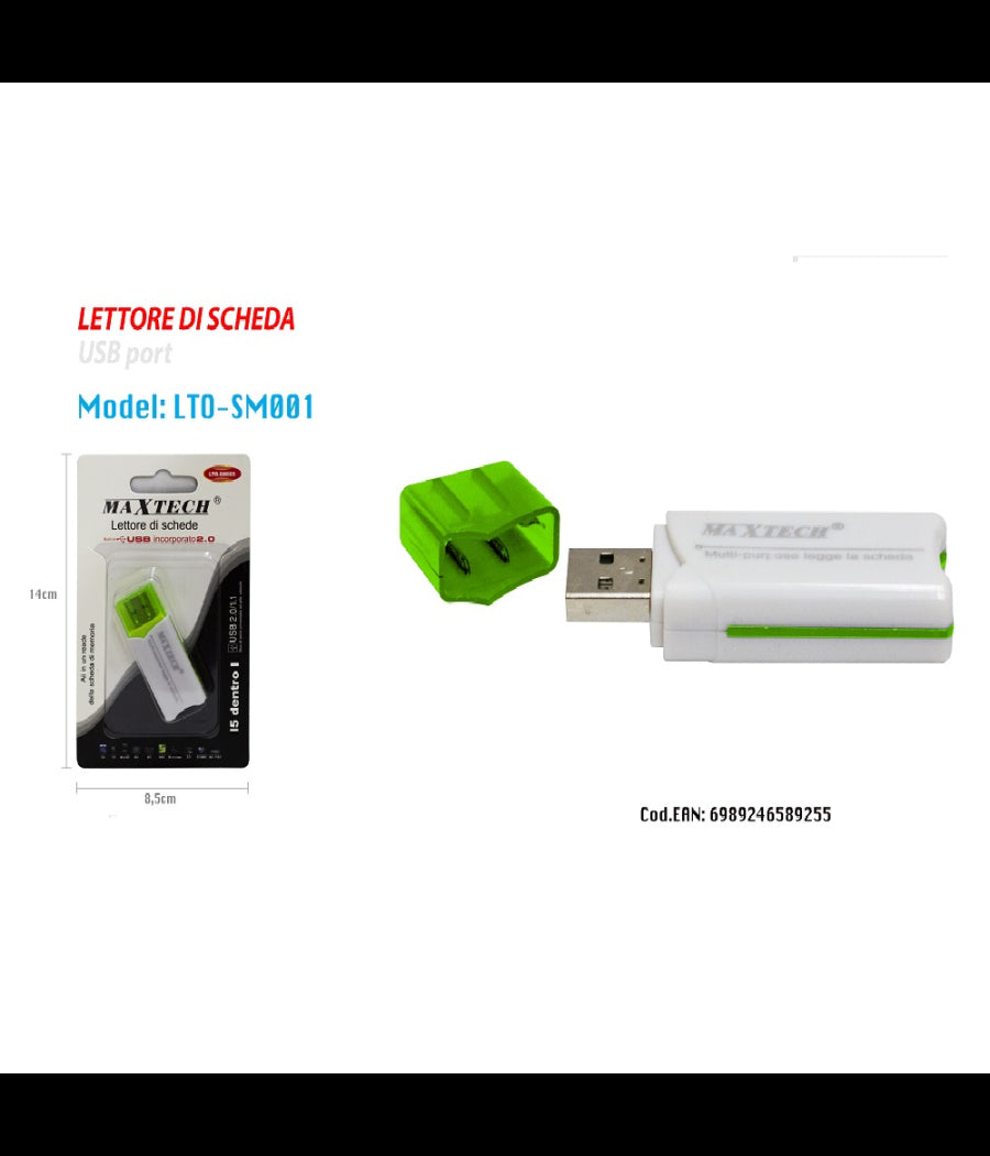 Maxtech Lto-sm001 Lettore Di Schede Card 5in1 Usb 2.0 Ms Sd Mmc Tf Ad Alta Velocita'         