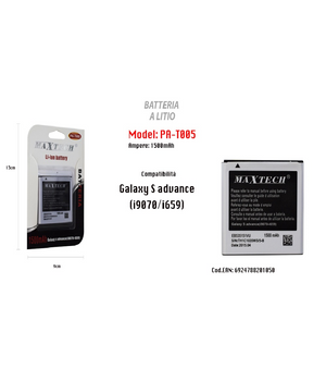 Maxtech Pa-t005 Batteria Li-ion 1500mah Compatibile Samsung Galaxy S Advance         