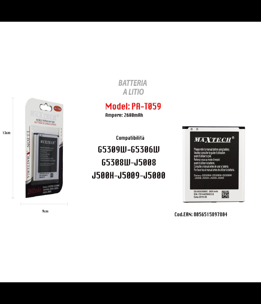 Maxtech Pa-t059 Batteria A Litio Per Samsung Galaxy J5 G530 2600mah Ricambio         