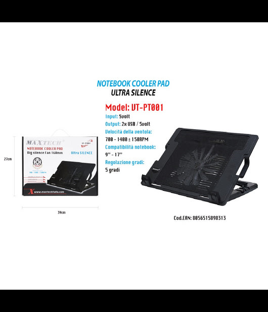 Maxtech Supporto Notebook Ventola Raffredda Pc Base Regolabile Pad Laptop Vt-pt001         