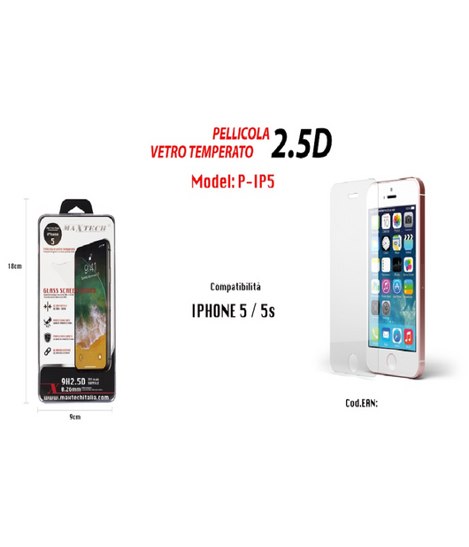Maxteck Pellicola Protettiva Per Iphone 5/5s In Vetro Temperato Ultra Resistente P-ip5         