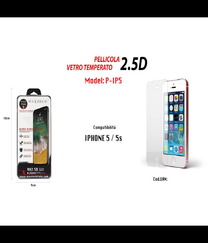 Maxteck Pellicola Protettiva Per Iphone 5/5s In Vetro Temperato Ultra Resistente P-ip5         