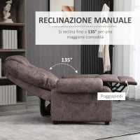 Poltrona Relax Reclinabile Manualmente in Tessuto con Imbottitura Extra, Marrone