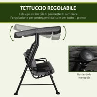 Dondolo da Giardino per 3 Persone con Tettuccio Regolabile e Cuscini, 200x120x170cm, Nero