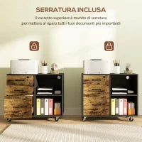 Mobile per Stampante con 3 Cassetti, 2 Ripiani Aperti e Foro Passacavi, in MDF, 80x40x65.5 cm, Marrone e Nero