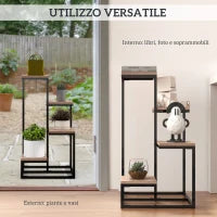 Scaffale per Piante a 4 Livelli in Acciaio e Legno, 40x40x75.5 cm, Marrone e Nero