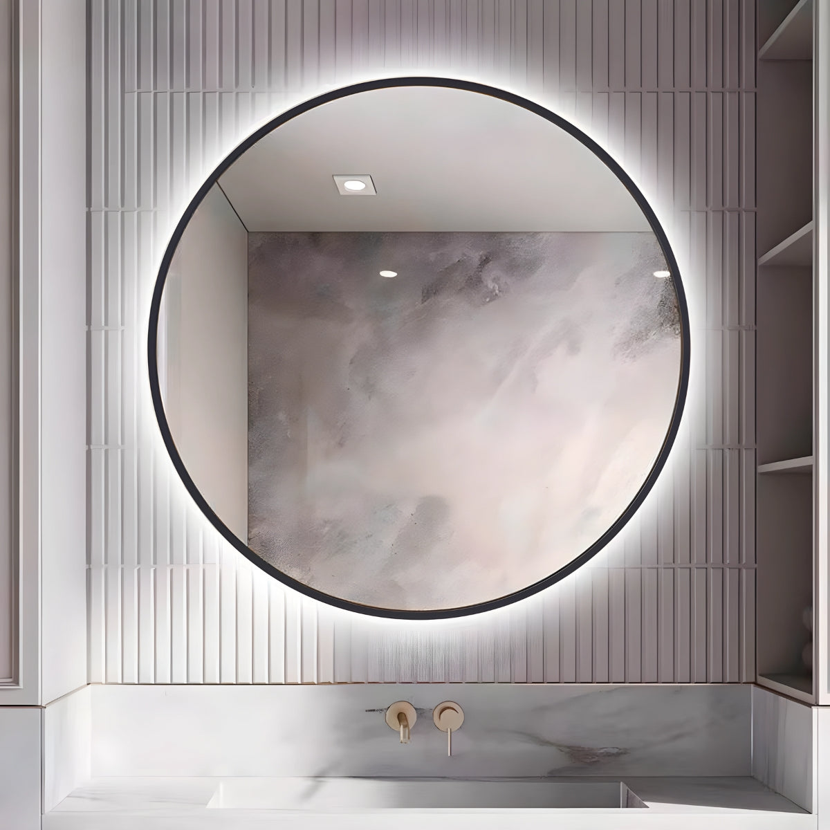 Specchio 5 mm tondo cornice nera retroilluminato led interruttore touch *** misura Ã˜80, tonalità dimmerabile 2700-4...