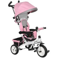 Triciclo per Bambini con Maniglione 6 in 1, Tettuccio Regolabile e Cintura di Sicurezza, Età 1-5 Anni, Rosa