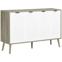 Buffet basso mobile da archiviazione 2 armadi 4 porte motivo spina di pesce ripiani regolabili 120 x 35 x 77,4 cm bianco e grigio