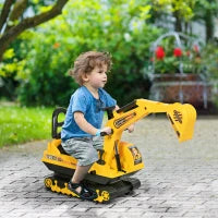 Escavatore Ruspa Giocattolo Cavalcabile per Bambini max. 30 kg con Schienale, Braccio Mobile e Vano Contenitore, 78x24x58.5cm