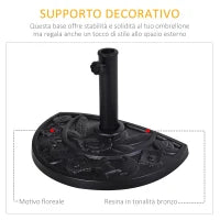 Base per Ombrellone a Mezzaluna da Ø3.8 e Ø4.8 mm in Resina con Manovella, 50x31x32 cm, Nero