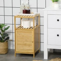 kleankin Mobiletto Bagno in Bambù a Doghe con Armadietto a un'Anta, 33x36.5x67cm, Colore Legno Naturale