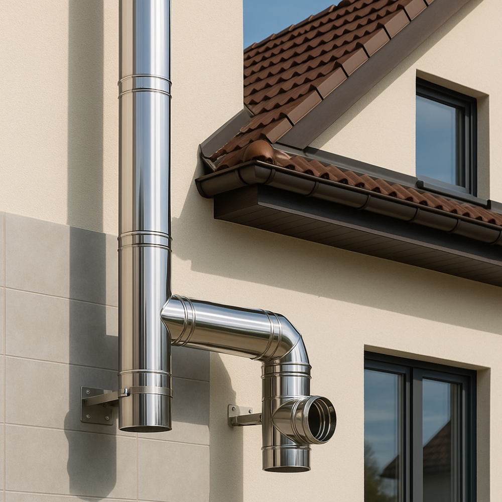 Raccordo t 90° doppia parete sp. 0,5 mm collegamento canale fumo canna fumaria *** misura Ø 150/200 mm, confezione 1