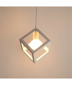 Lampadario Lampada Sospensione Cubo Moderno con Portalampada E27 BIANCO