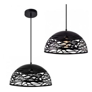 Lampadario Moderno Contemporaneo Paralume Metallo Traforato Sospensione E27 nero