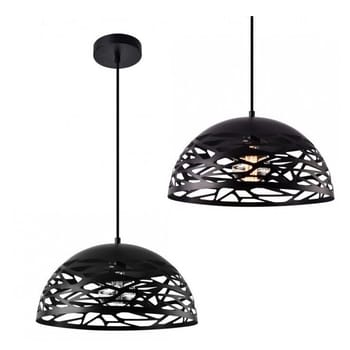 Lampadario Moderno Contemporaneo Paralume Metallo Traforato Sospensione E27 nero
