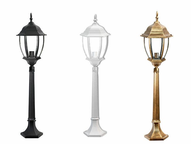 LAMPIONE DA GIARDINO CON PALO A TERRA 87CM LUCE E27 LANTERNA IN VETRO DA ESTERNO GRIGIO