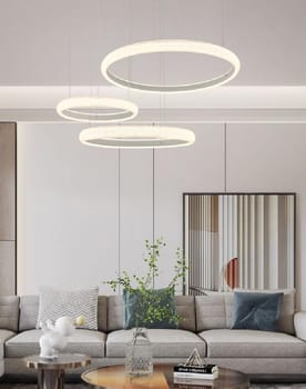 Lampadario a Sospensione da Soffitto LED Design 3 Anelli Sospesi Moderno 60 W luce fredda 6500k