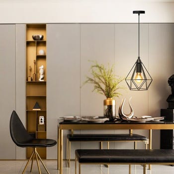 LAMPADARIO A SOFFITTO SOSPENSIONE PLAFONIERA E27 FERRO VINTAGE MODERNO NERO