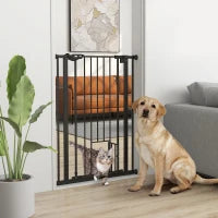 Cancellino per Cani Regolabile Alto con Porta Piccola e Chiusura Automatica, 74-80x104cm, Nero