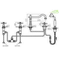 Miscelatore vasca a 5 fori MORAVA RETRO in cromo oro