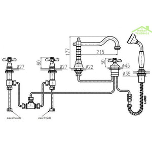 Miscelatore vasca a 5 fori MORAVA RETRO in cromo oro