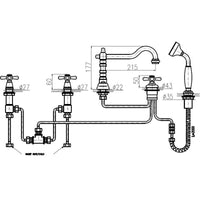 MORAVA RETRO miscelatore vasca a 5 fori ottone cromato