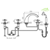 Miscelatore vasca a 5 fori MORAVA RETRO in ottone cromato