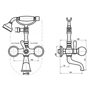 Miscelatore per vasca retrò BRILLANCE con manico in cristallo