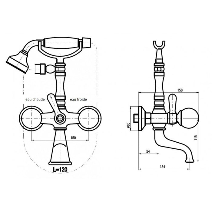 Miscelatore per vasca retrò BRILLANCE con manico in cristallo