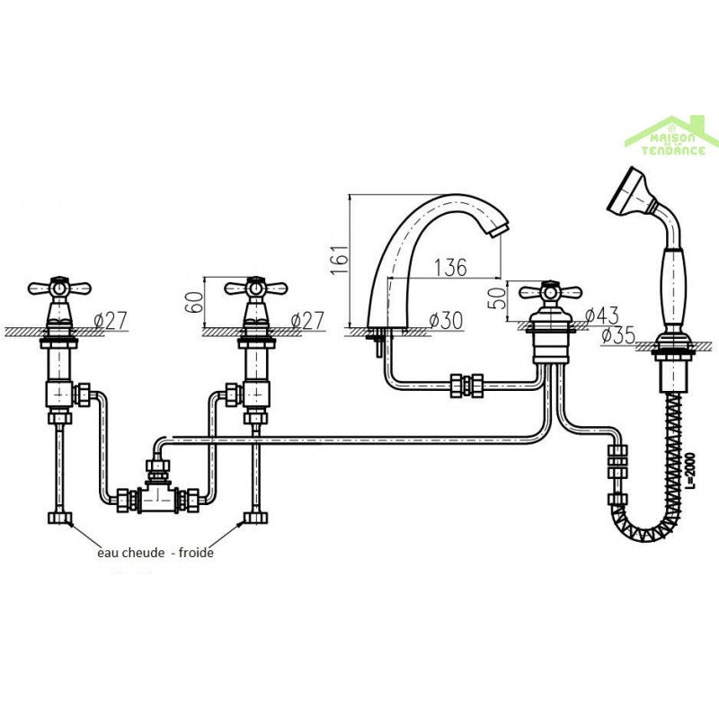 Miscelatore vasca a 4 fori MORAVA RETRO in cromo