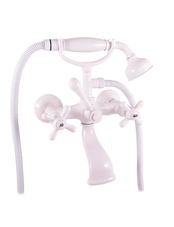 MORAVA RETRO Miscelatore Vasca in Bianco Cromato con Soffione