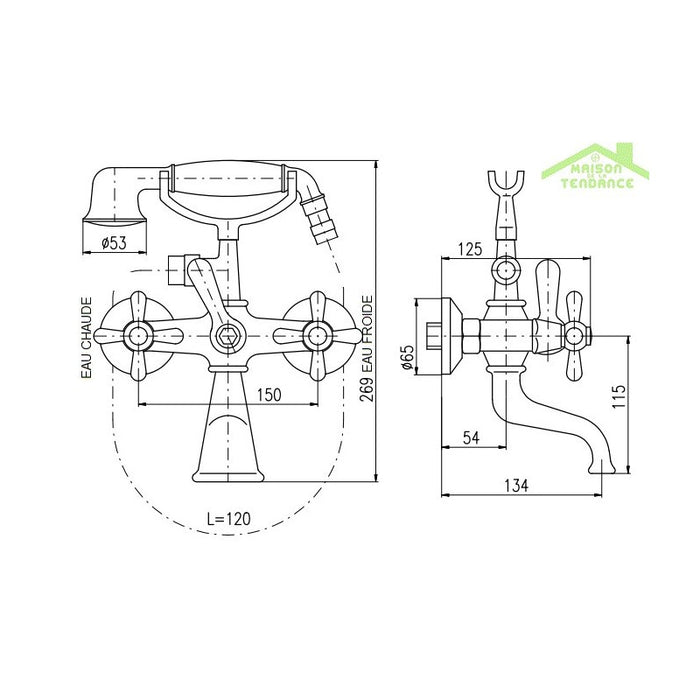 Miscelatore vasca MORAVA RETRO in ottone bianco cromato