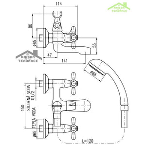 MORAVA miscelatore vasca a parete in ottone con doccetta