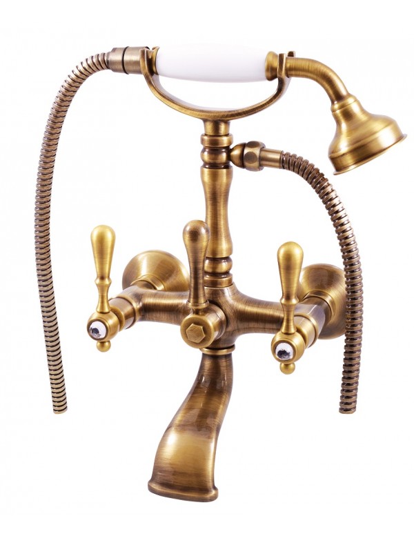 Miscelatore per vasca da bagno retrò con doccetta ROMANTICO manico in cristallo