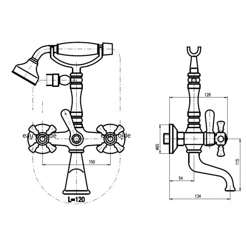 Miscelatore vasca retrò CLASSIC con doccetta in ottone