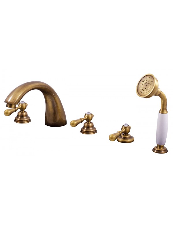 ROMANTIC Miscelatore retrò per vasca da bagno con manico in cristallo a 5 fori