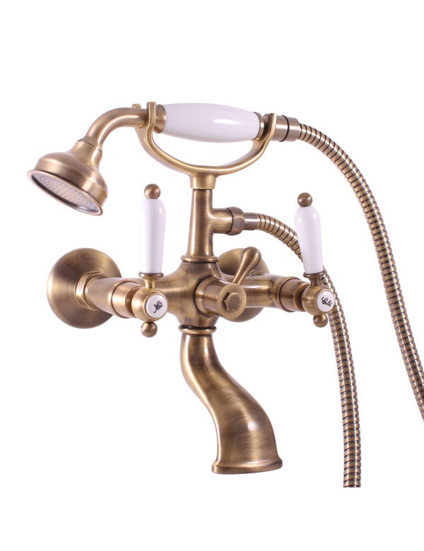 Miscelatore vasca retrò MORAVA in bronzo con doccetta