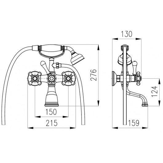 Miscelatore vasca retrò MORAVA in bronzo con doccetta